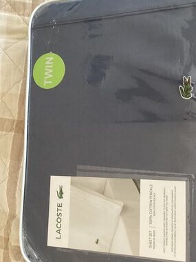 Lacoste Home Solid 100% Cotton Percale Sheet Set, Twin